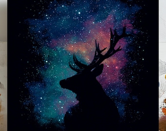 Galaxy Deer Wall Art, Canvas Or Poster, Kids Decor, Playroom Decor, Animal Decor, Living Room Decor, Deer Wall Hanging, Stag Art, Home Decor