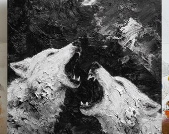 Arte de parede de lobo uivante, tela ou pôster, decoração de animais, decoração de sala de estar, decoração de escritório, decoração de parede de vida selvagem, pintura de lobo, decoração de casa de lobo