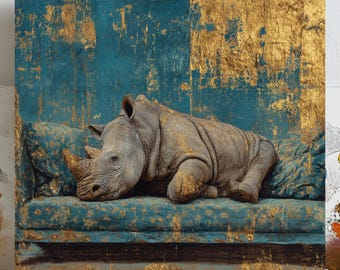 Rhino Wall Art, Canvas Or Poster, Animal Decor, Living Room Decor, Contemporary Art, Home Wall Art, Whimsical Art, Rhino Portrait,Home Decor