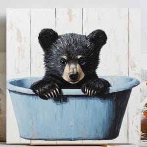 Bear Wall Art, Animal Bathroom Decor, Bathtub Bear Print, Cute Bear Poster, Nursery Wall Art, Kids Bathroom Art, Baby Shower Gift, Home Art