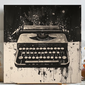 Arte de parede com máquina de escrever vintage, pôster para impressão, decoração de escritório, presente para escritor, arte de parede retrô, impressão para escritório em casa, download digital, arte mais vendida