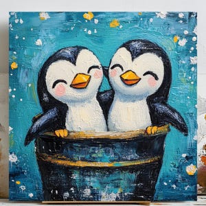 Penguin Wall Art, Cute Animal Bathroom Poster, Penguins In Tub Canvas, Funny Penguin Print, Kids Bathroom Decor, Arctic Animal Art