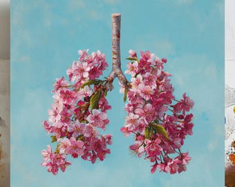 Cherry Blossom Lungs Art, Canvas Or Poster, Medical Office Decor, Anatomical Wall Art, Floral Home Decor, Living Room Decor, Doctor Gift Art