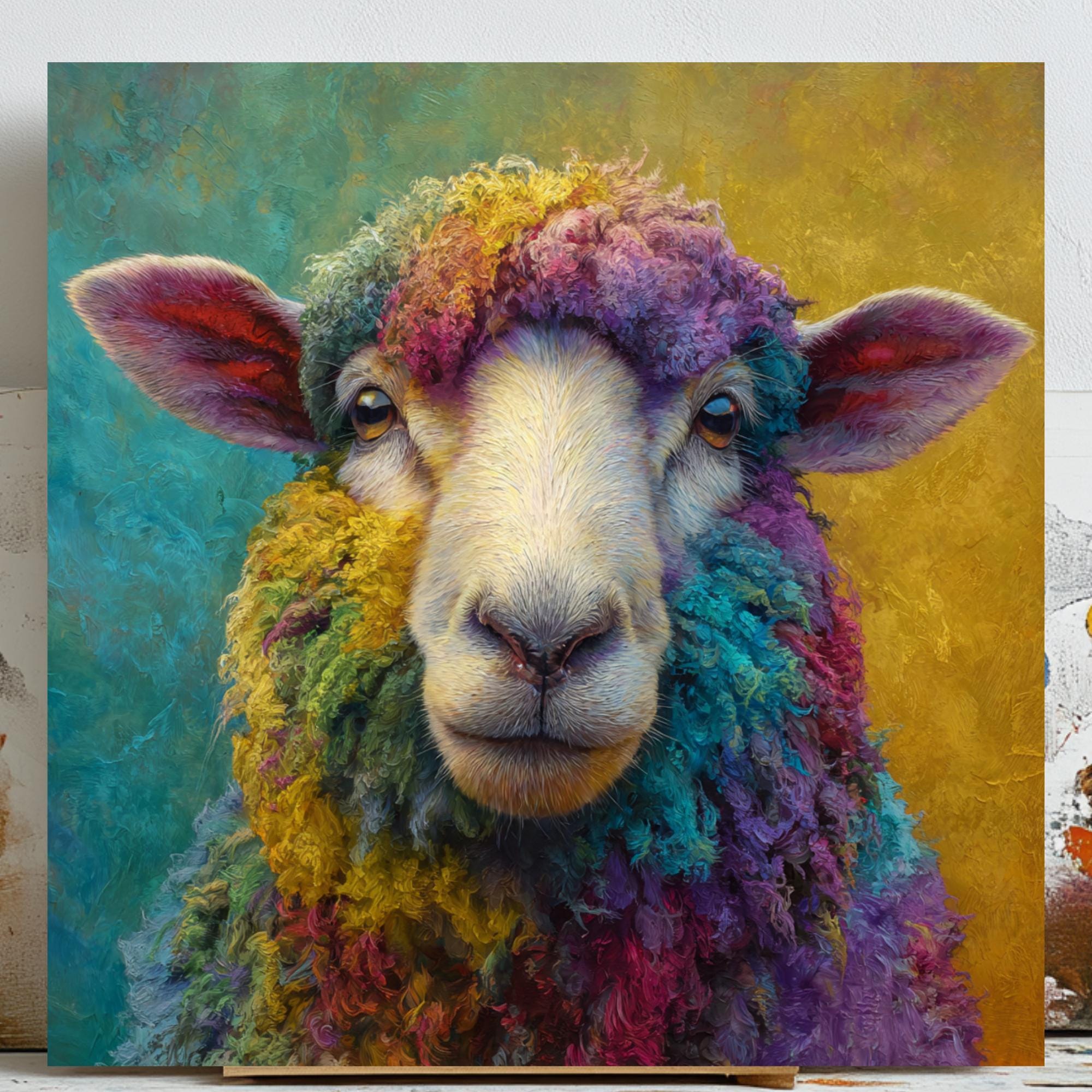 Colorful Sheep Wall Art, Canvas or Poster, Rainbow Lamb Painting