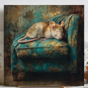 Sleeping Rat Wall Art, Rat Art Print, Whimsical Animal Illustration, Vintage Rat Painting, Pet Rat Decor, Digital Download, Gift for Her
