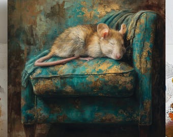 Schlafende Maus, Leinwand oder Poster, Tierdekor, rustikales Dekor, modernes Dekor, Wohnzimmerdekor, Schlafzimmerdekor, Maus, Wandbehang, Mauskunst