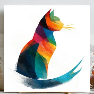 Colorful Cat Wall Art, Abstract Cat Print, Digital Download, Whimsical Cat Decor, Cat Lover Gift, Modern Pet Art,Nursery Wall Art,Home Decor