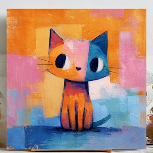 Colorful Abstract Cat Art Print: Whimsical Nursery Wall Decor
