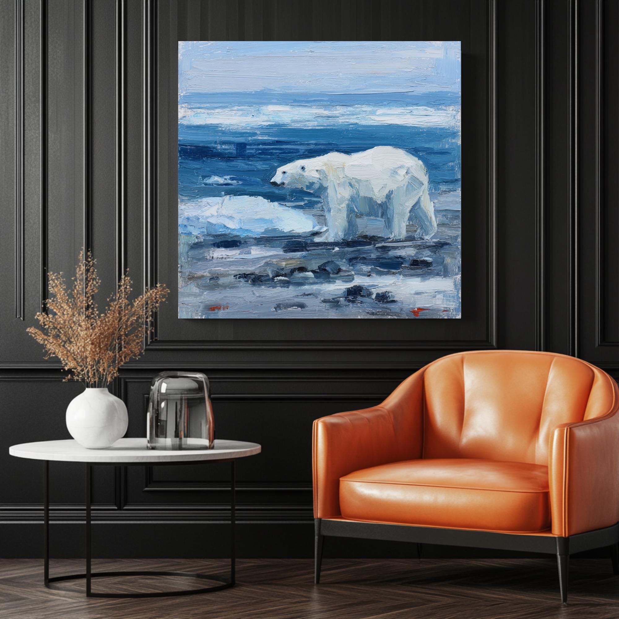 Polar Bear Art, Canvas or Poster, Modern Minimalist Decor, Living Room