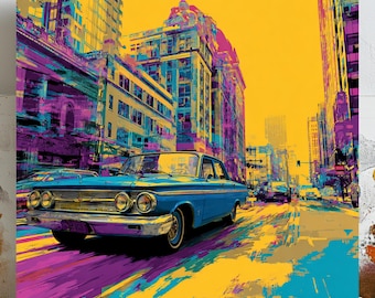 Vintage Car Wall Art, Canvas or Poster, Living Room Wall Art, Office Wall Art, Urban Street Wall Hanging, Classic Car Poster, Art For Gift