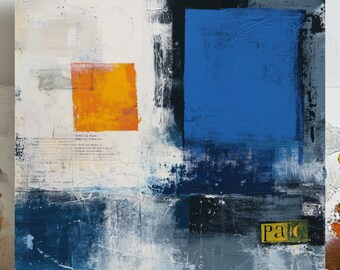 Arte de pared abstracto azul y naranja, lienzo o póster, decoración abstracta moderna, impresión de arte geométrico, para dormitorio, sala de estar, oficina, decoración de pared.