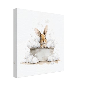 Arte de pared con diseño de conejito para baño, lienzo o póster, decoración de habitación infantil con animales, arte de pared para baño de bebé, colgante de pared para habitación infantil, arte de baño para bebé