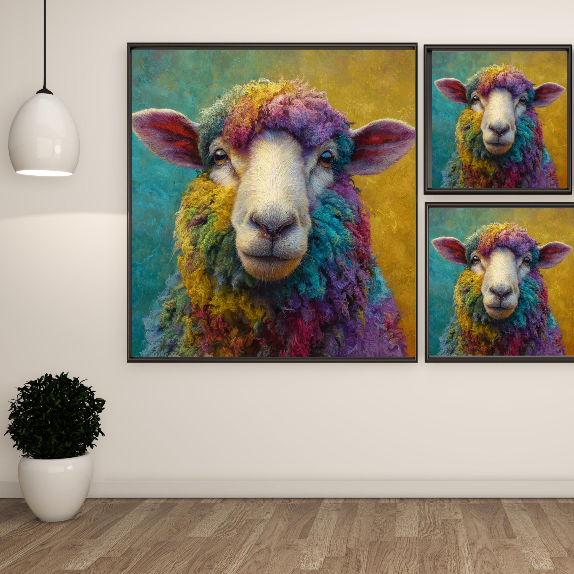 Colorful Sheep Wall Art, Canvas or Poster, Rainbow Lamb Painting