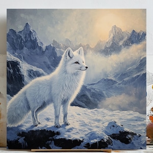 Snowy Fox Wall Art, Winter Animal Print, Arctic Fox Poster, Woodland Creature Decor, Rustic Nature Artwork, Forest Nursery Wall Decor