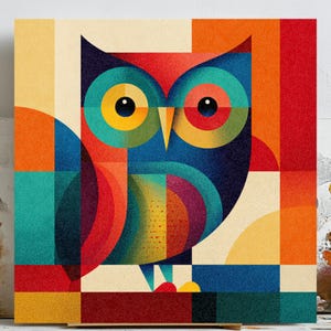 Colorful Abstract Owl Art Print: Whimsical Boho Home Decor