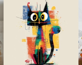 Abstract Cat Wall Art, Canvas Or Poster, Modern Decor, Animal Decor, Living Room Decor, Office Decor, Cat Wall Hanging, Cat Art