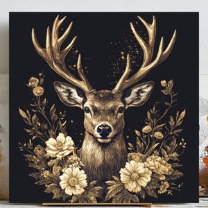 Elegant Deer Wall Art, Floral Deer Print, Boho Animal Wall Decor, Botanical Deer Poster, Rustic Woodland Art, Nature Bedroom Art, Home Decor