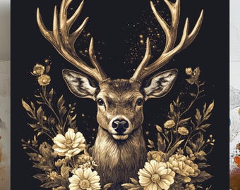 Floral Deer Wall Art, Canvas Or Poster, Woodland Animal Decor, Rustic Wall Art, Deer Wall Decor, Cabin Artwork, Bedroom Wall Art