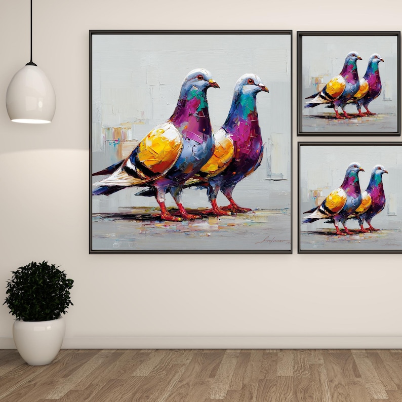 vibrant-pigeons-wall-art-canvas-or-poster-abstract-bird-painting