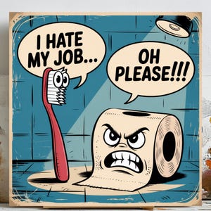 I Hate My Jobs Poster, Bathroom Decor, Funny Toothbrush vs Toilet Paper Poster, Funny Wall Hanging, Bathroom Wall Art, Bathroom Print