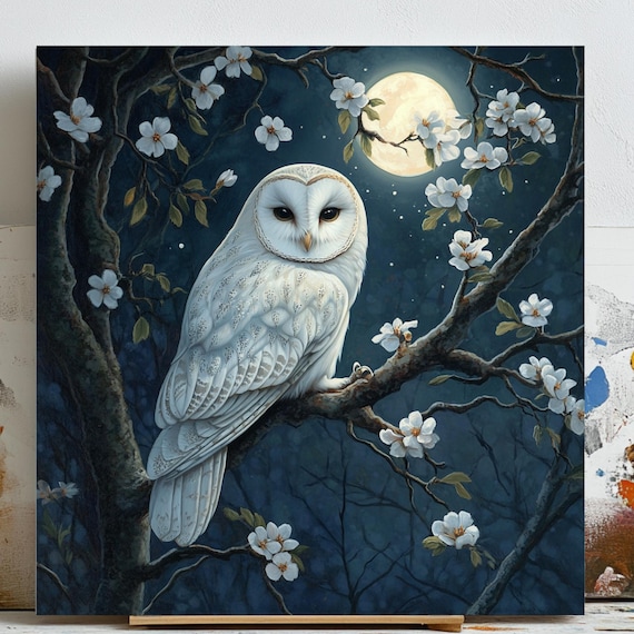 White Owl Wall Art, Canvas Or Poster, Animal Decor, Modern Wall Art, Contemporary Design, Whimsical Owl Art, Living Room Decor, Home Decor