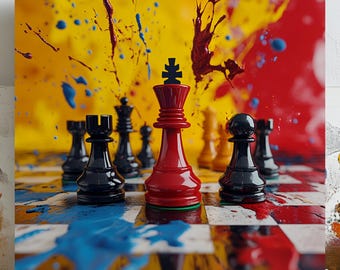 Schach Wandkunst, Wanddekor, Leinwand oder Poster, Schach Dekor, Schachfiguren, Wohnkultur, Spielzimmer Dekor, Wandbehang, Geschenk für Gamerss