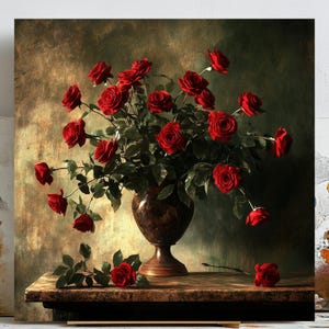 Red Rose Bouquet Wall Art, Floral Print, Red Rose Decor, Romantic Flower Art, Rose Wall Decor, Digital Download, Valentine’s Day Gift Idea
