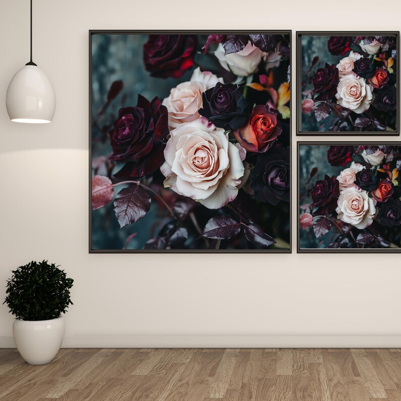 Dark Rose Wall Art, Romantic Floral Print, Moody Flower Decor, Vintage ...