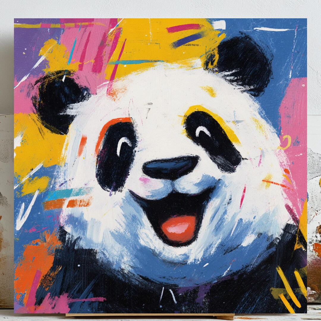 Colorful Panda Wall Art, Canvas or Poster, Happy Animal Painting, Kids ...