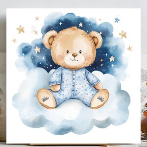Watercolor Teddy Bear Art, Cute Bear Nursery Print, Soft Animal Wall Decor, Baby Room Poster, Woodland Baby Art, Gift for New Parents