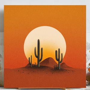 Kaktus bei Sonnenuntergang Leinwanddruck: Wüstenlandschaft, Boho Southwest Wall Art