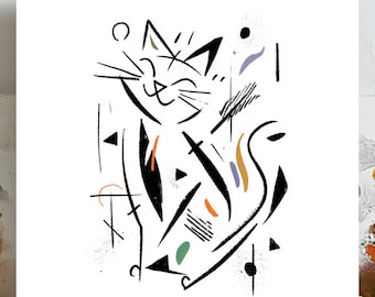 Abstract Cat Wall Art, Canvas Or Poster, Minimalist Kitty Decor, Modern Animal Art, Living Room Wall Decor, Cat Lover Gift, Kids Room Art