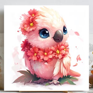 Arte mural de pájaro rosa, ilustración de pájaro, estampado de pájaro bonito, decoración floral de pájaro, arte mural para habitación infantil, póster de pájaro pastel, regalo de animal, decoración del hogar