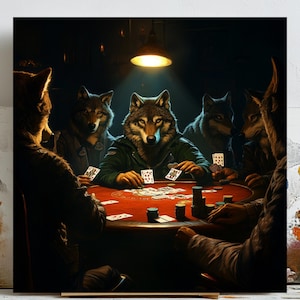 Wolf Spielkarte Wandkunst, Poker Raum Kunst, Wolf Illustration, Kinderzimmer Dekor, Wolf-Dekor, Tier Liebhaber Geschenk, wilde Kunst, minimalistische Wandkunst