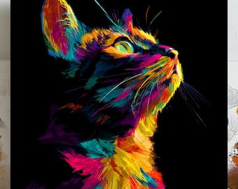 ポップ アート カラフル 猫 アート カラフルな猫の絵画 花が好きな猫 上質