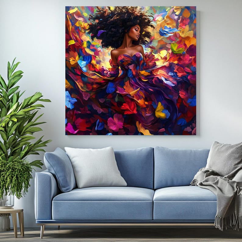 Black Woman Wall Art Print, Canvas or Poster, Black Girl Art, Living ...