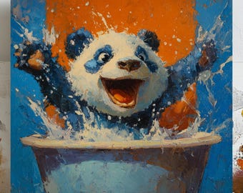 Panda in der Badewanne, Leinwand Oder Poster, Panda Wandkunst, Badezimmer Wanddeko, Kinderzimmer Wandkunst, Badezimmer Wandkunst, Panda Wandkunst, Minimalistische Kunst
