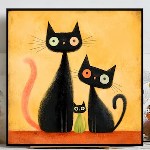 Black Cat Art, Cat Lover Gift, Black Cat Art Print,  Black Cat Poster or Canvas, Digital Download, Cat Mom Gift, Printable Wall Art,Home Art