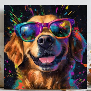 Dog Wearing Glasses Wall Art, Funny Dog Poster, Cool Dog Canvas, Living Room Decor, Dog Lover Gift, Modern Pet Wall Art, Office Decor