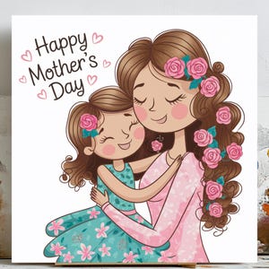 Mother and Daughter Art Print: Floral Family Love Decor (Digital Wall Art)