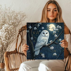 White Owl Wall Art, Canvas Or Poster, Animal Decor, Modern Wall Art, Contemporary Design, Whimsical Owl Art, Living Room Decor, Home Decor image 5
