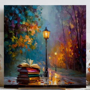 Rainy Street Art, Rainy Night Art, Romantic Wall Art, Canvas Wall Art, Digital Download, Autumn Landscape, Impressionist Art, Wall Decor