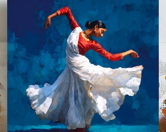 Traditional Dance Wall Art, Canvas or Poster, Cultural Painting Decor, Elegant Bharatanatyam Art for Living Room Bedroom Entryway Wall Art