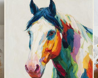 Colorful Horse Wall Art, Canvas Or Poster, Animal Decor, Modern Decor, Living Room Decor, Office Decor, Horse Wall Hanging, Horse Art