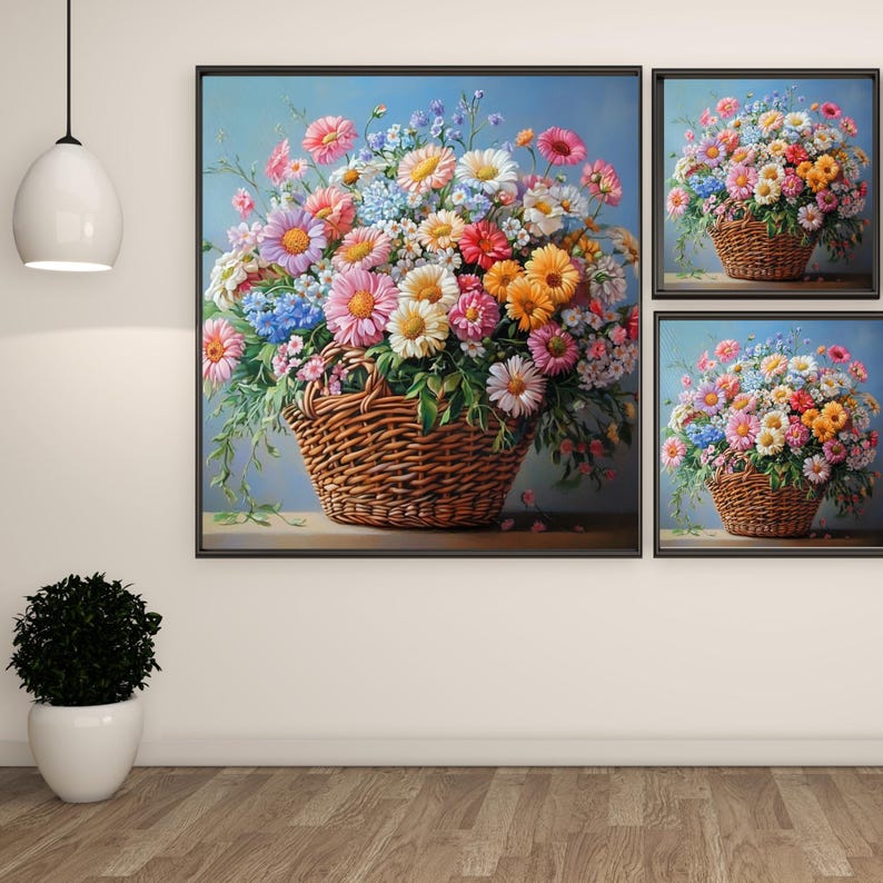 Floral Druck: Bunter Blumenkorb, Botanische Wandkunst Bild 2