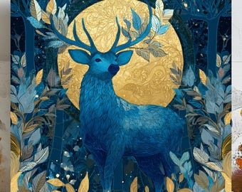 Blue Deer Wall Art, Canvas Or Poster, Deer Art, Animal Art, Nature Art, Watercolor Animal Art, Deer Wall Hanging, Deer Wall Decor