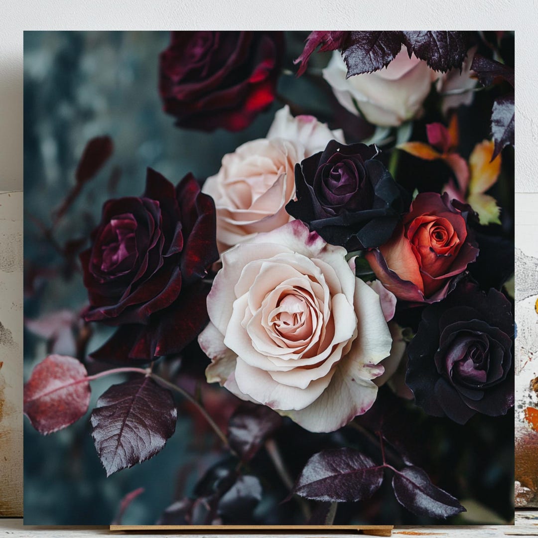 Dark Rose Wall Art, Romantic Floral Print, Moody Flower Decor, Vintage ...