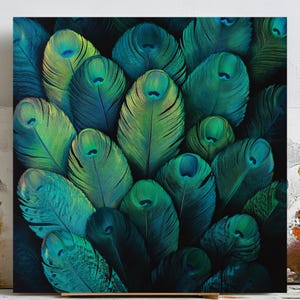 Teal Peacock Feather Art Print: Elegant Abstract Bird Decor