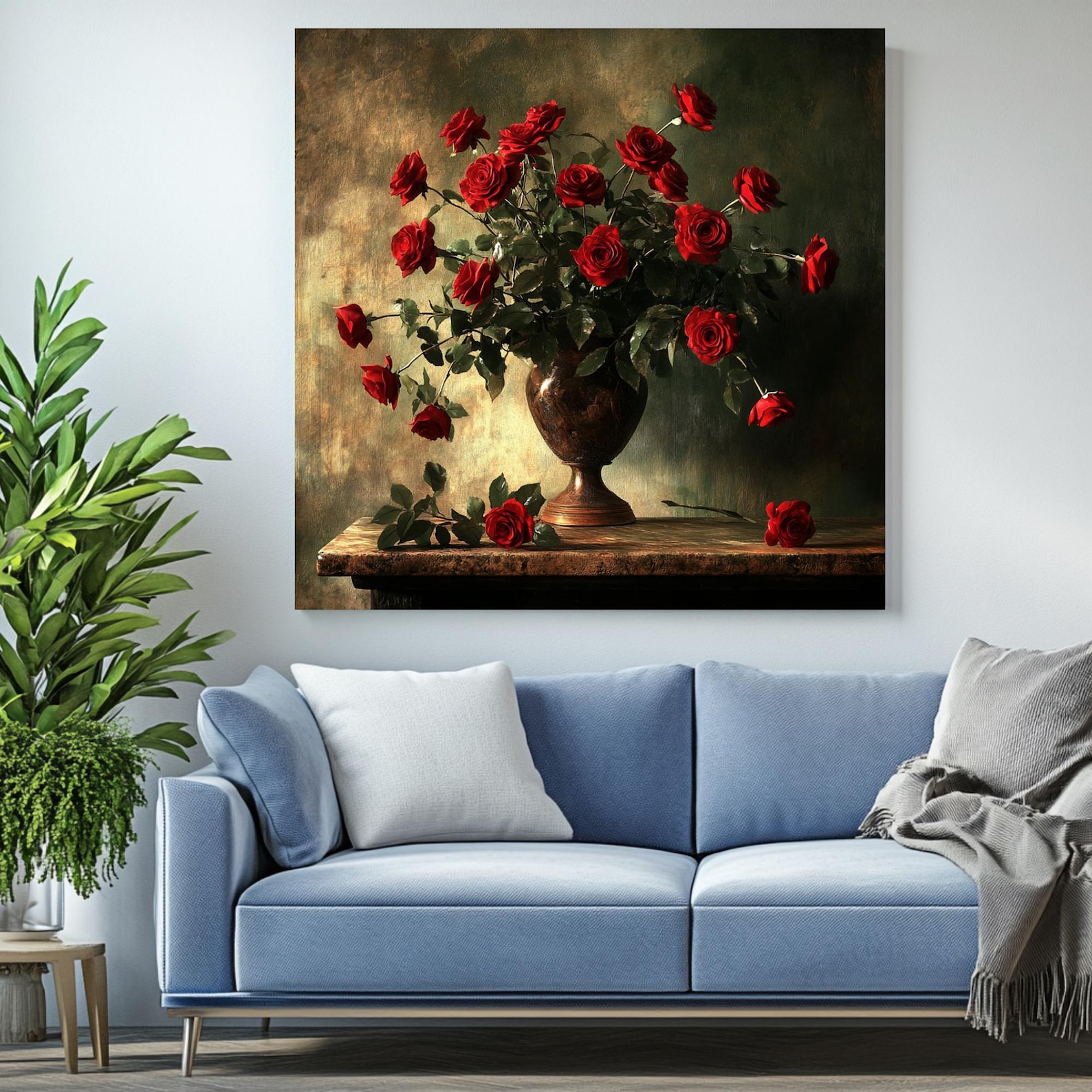 Red Rose Bouquet Wall Art, Floral Print, Red Rose Decor, Romantic ...