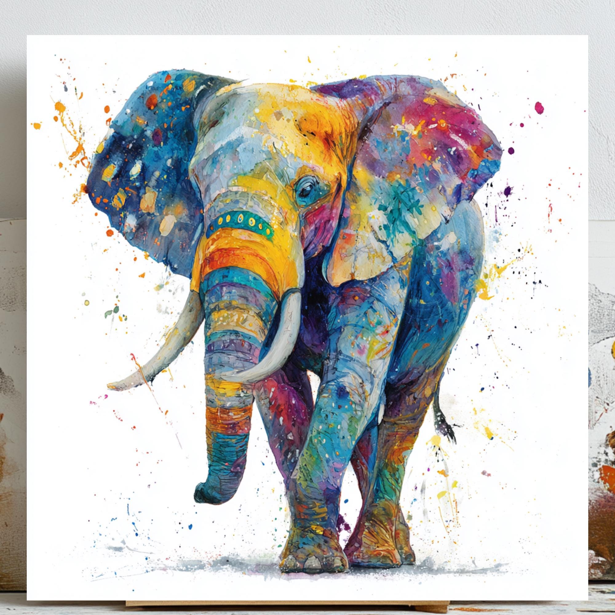 Peinture Pop Art Éléphant | Effet Flottant | Impression Murale Toile | Moderne